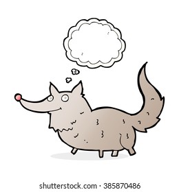 caricatura lobo pequeño con burbuja de pensamiento