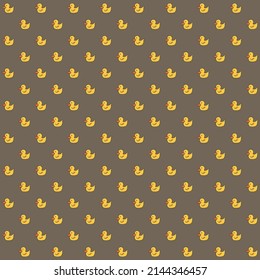 cartoon little yellow duck hand drawing doodle style vector illustration Seamless pattern on brown background design wallpaper.