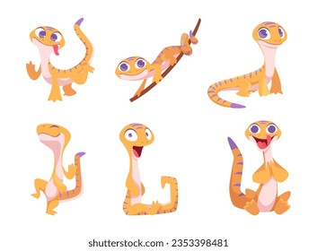 Cartoon lizard. Green iguana cute funny cartoon character exact vector illustrations