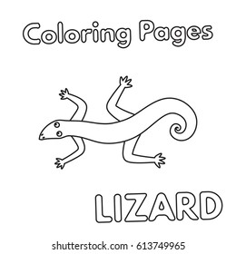 Cartoon lizard illustration. Vector coloring book pages for children