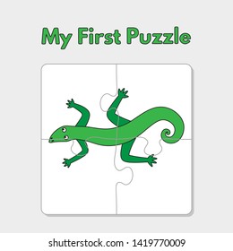 Cartoon lizard puzzle design. Vector illustration for children education