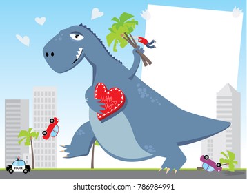 Cartoon lizard. Valentines Day. Vector illustration.