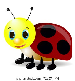 Cartoon lladybug 3d on a white background, with shadow.