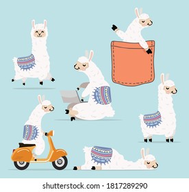 Cartoon llama and alpaca character collection