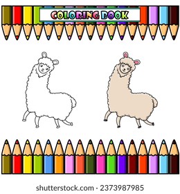 Cartoon llama for coloring book