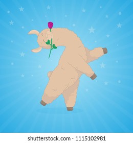 Cartoon llama. Cute lama. Alpaca. Card on colorful background. Vector Illuatration