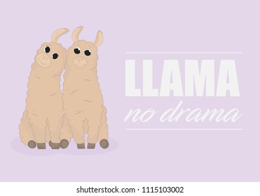 Cartoon llama. Cute lama. Alpaca. Card on colorful background. Vector Illuatration