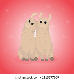 Cartoon llama. Cute lama. Alpaca. Card on colorful background. Vector Illuatration
