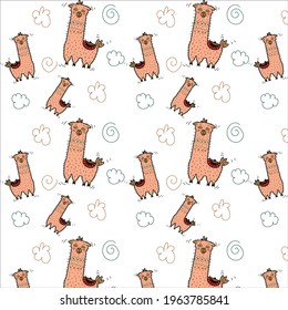 Cartoon llama drawing, pattern, vector graphics