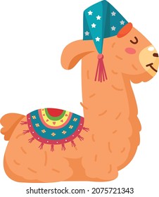 Cartoon llama sleep. Alpaca resting. Cute peruvian animal