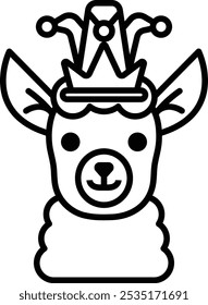 A cartoon of a llama wearing a crown and a hat