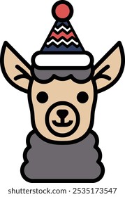 A cartoon of a llama wearing a hat and smiling. The hat is red, white, and blue