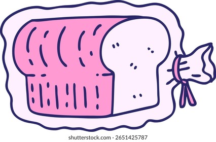 cartoon loaf of bread in plastic bag in bright neon color