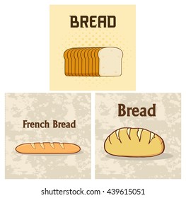 Cartoon Loaf Bread Poster Design. Vector Illustration Isolated On White Background Collection Set