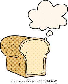 cartoon loaf of bread with thought bubble in comic book style