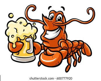 Cartoon Lobster With Beer