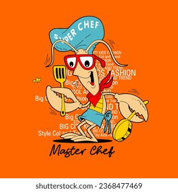 cartoon lobster champion seafood chef, shirt design vector illustration