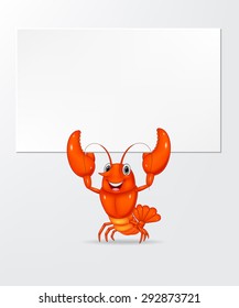 Cartoon lobster holding banner