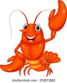 Cartoon lobster waving on white background