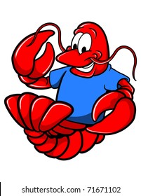 A cartoon lobster wearing a shirt.