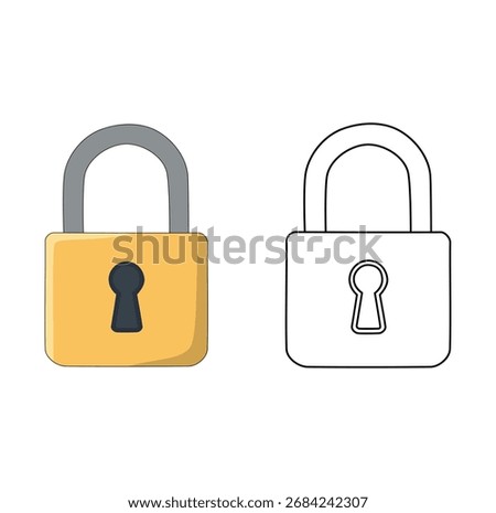  Cartoon Lock Coloring Art Simple Logo Design Icon Digital