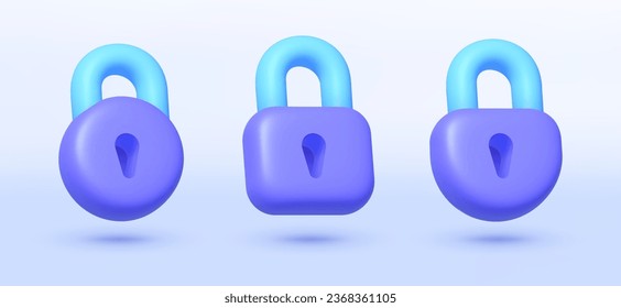 Cartoon lock set 3d for web design. Vector illustration