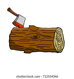 Cartoon A Log With An Axe Lumberjack 