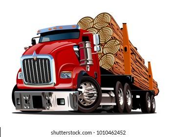 Cartoon logging truck isolated on white background. Available EPS-10 vector format separated by groups and layers for easy edit