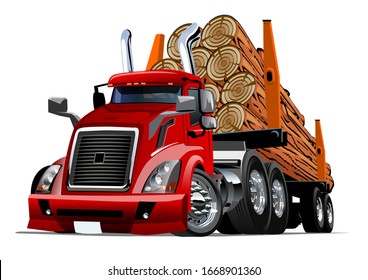 Cartoon logging truck isolated on white background. Available EPS-10 vector format separated by groups and layers for easy edit