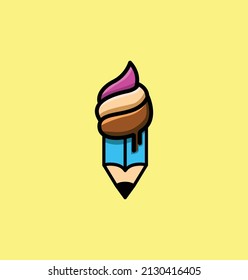 Cartoon logo for children's education, ice cream with a pencil handle