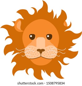 Cartoon logo: face of a red lion with a wavy mane and white whiskers, vector graphics, vector illustration