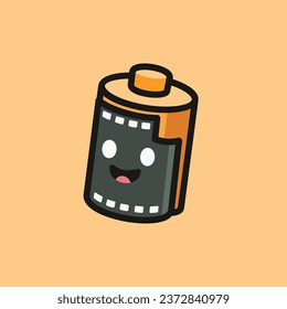 A cartoon logo featuring a cute roll of camera film that's happy with a smiley face.