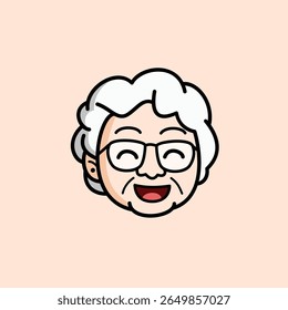 Um logotipo de desenho animado com uma avó com seu rosto feliz e sorrindo.