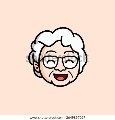 A cartoon logo featuring a grandma with her face happy and smiling.