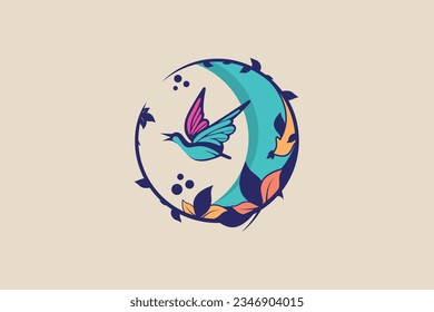 Cartoon logo of a flying duck surrounded by flowers