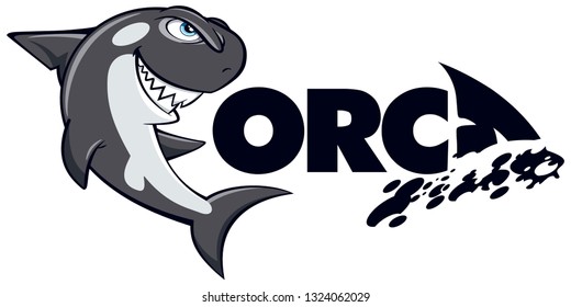 Cartoon and logo Killer Whale isolated on white background - Vector