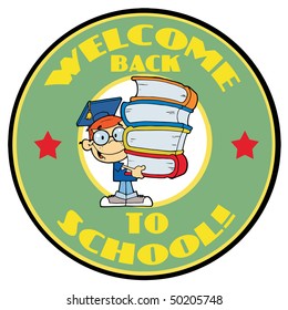 Cartoon Logo Mascot-Student With Text Back to School!