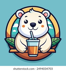 Cartoon logo of a milk tea shop with polar bear