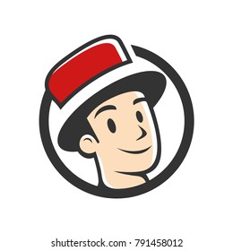 cartoon logo template guy with red hat in happy face