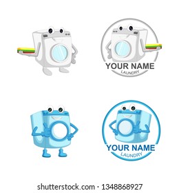 cartoon and logo washing machine, vector illustration