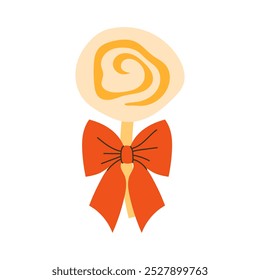 Cartoon lollipop with bow in flat style on white background