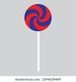 Cartoon lollipop with red and blue colors. Sweet lollipop round colorful spiral sugar candy. EPS vector illustration 