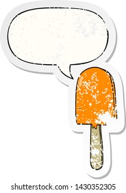 cartoon lollipop with speech bubble distressed distressed old sticker
