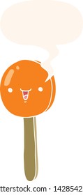 cartoon lollipop with speech bubble in retro style