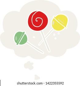 Cartoon-Lollipop mit Gedankenblase im Retro-Stil
