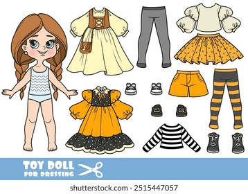 Cartoon long hair braided girl and clothes separately -   Halloween witch costume with dresses. Image produced without the use of any form of AI software at any stage.