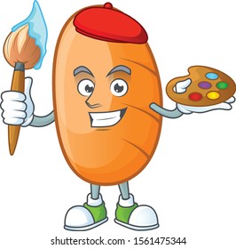 Cartoon long loaf sweet with mascot painter