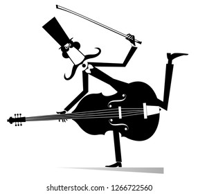 Cartoon long mustache cellist illustration. Cartoon long mustache cellist in the top hat black on white illustration 
