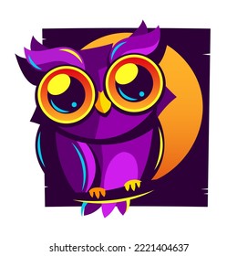 Cartoon long-eared owl on a white background .Flat cartoon illustration for kids.