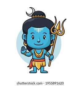 Cartoon Lord Shiva the mightiest of all Gods Hinduism India mascot logo vector illustration